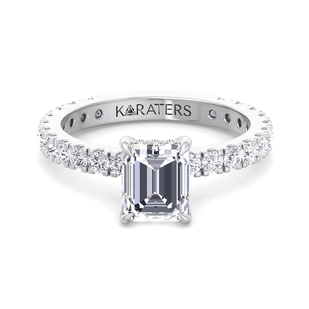 Hidden Halo Emerald Lab Diamond Ring Sidestones White