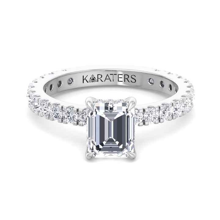 Hidden Halo Emerald Lab Diamond Ring Sidestones White