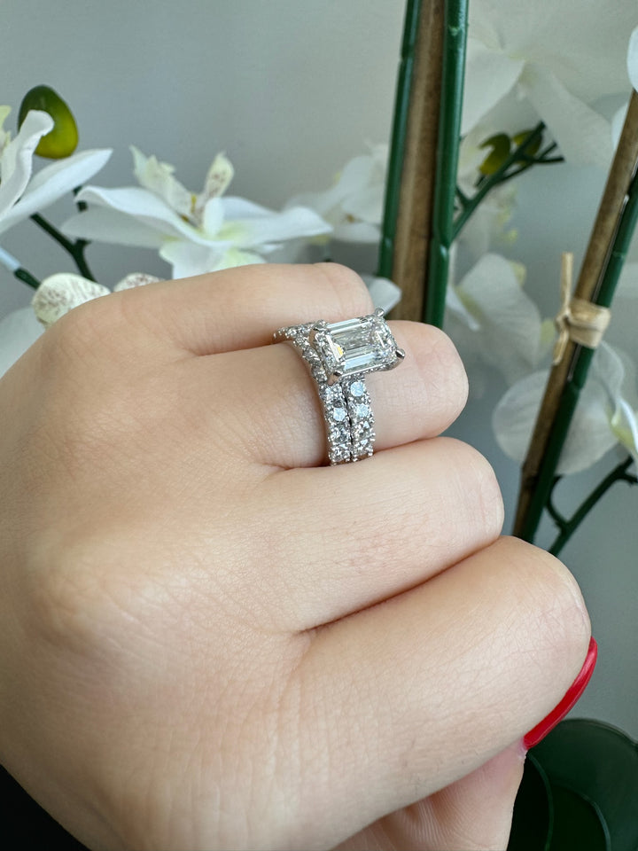 Hidden Halo Emerald Lab Diamond Ring Sidestones White Gold