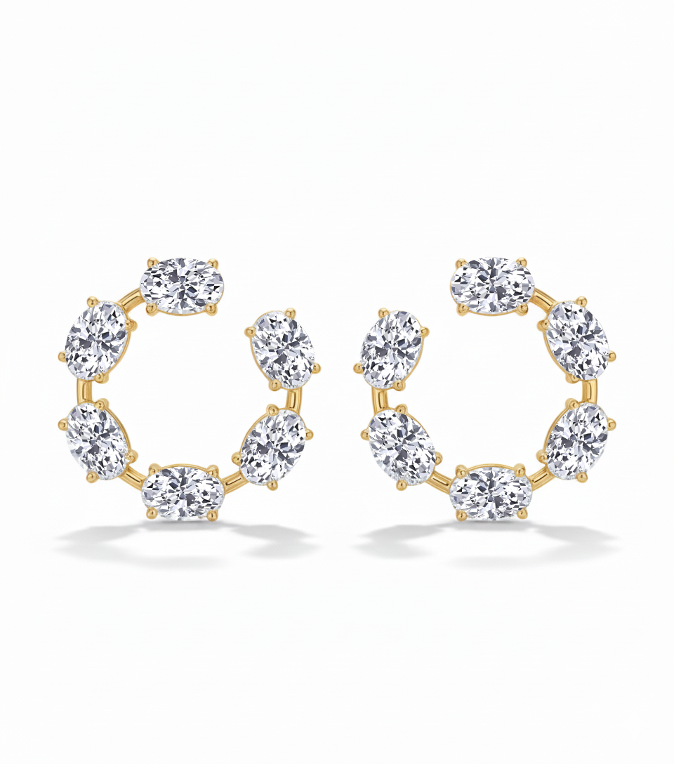 Oval Shape Lab Grown Diamond Open Hoop Swirl Earrings Yellow Gold 14K