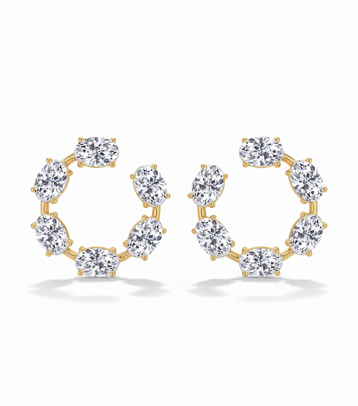 Oval Shape Lab Grown Diamond Open Hoop Swirl Earrings Yellow Gold 14K
