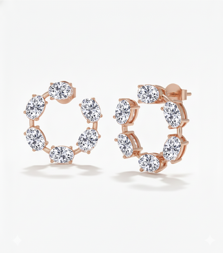 Oval Shape Lab Grown Diamond Open Hoop Swirl Earrings Rose Gold 18K
