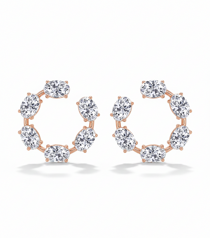 Oval Shape Lab Grown Diamond Open Hoop Swirl Earrings Rose Gold 14K