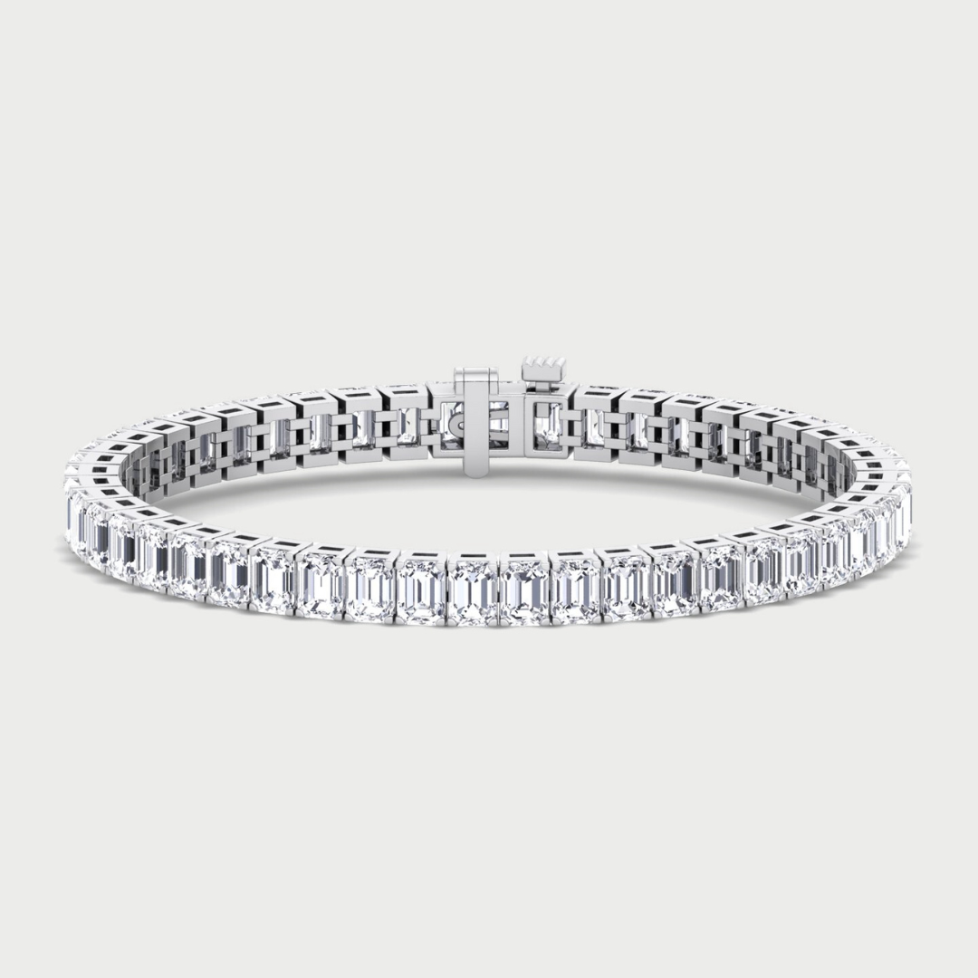 11.5Ct Emerald Cut Lab-Grown Diamond Tennis Bracelet 14K Solid Gold 6 Inches