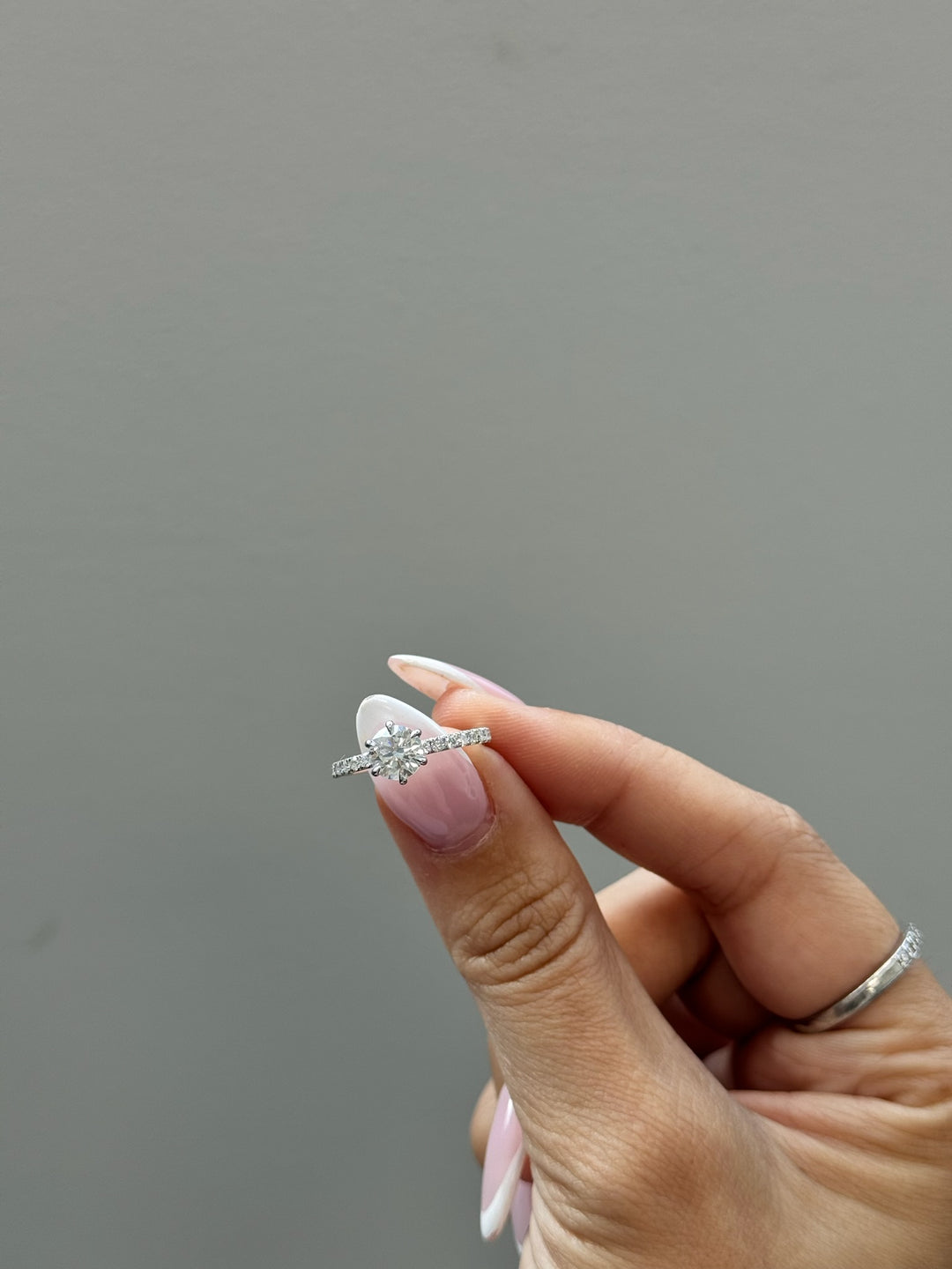 Six Prong Round Cut Lab Grown Diamond Engagement Ring With Pave Band