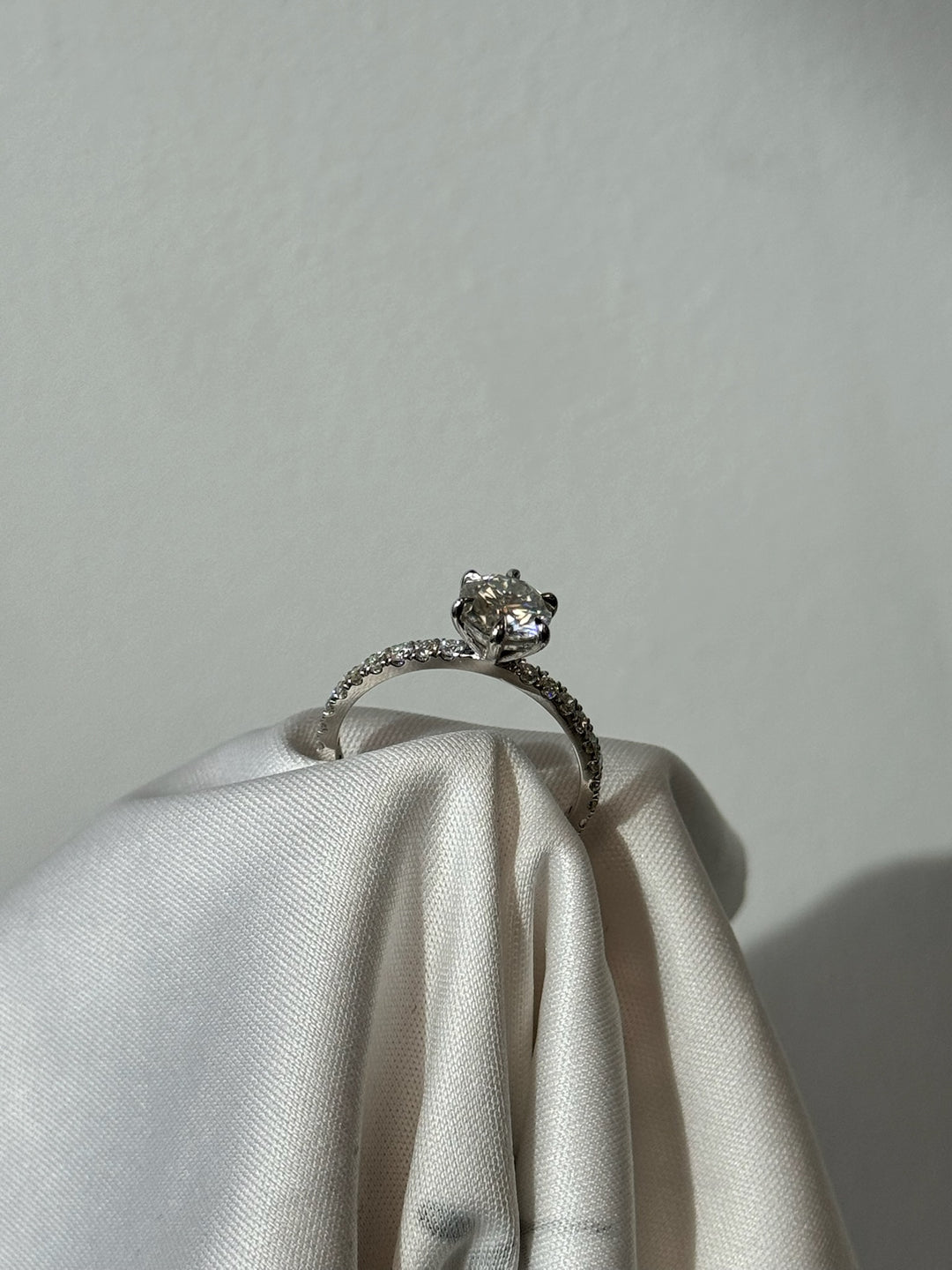 Six Prong Round Cut Lab Grown Diamond Engagement Ring With Pave Band
