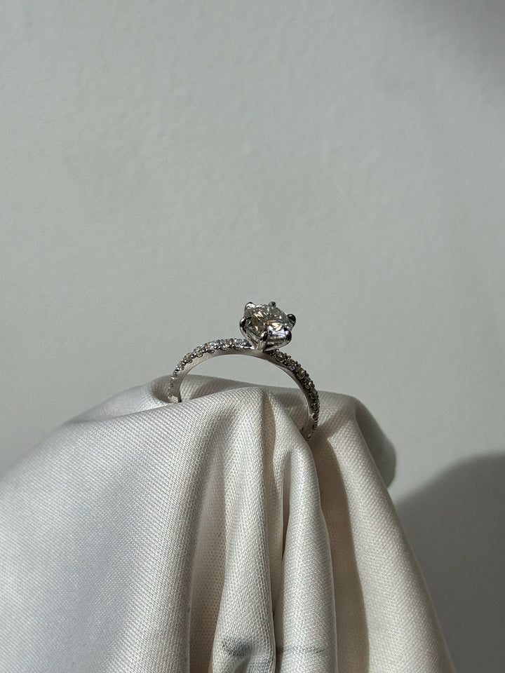Six Prong Round Cut Lab Grown Diamond Engagement Ring With Pave Band