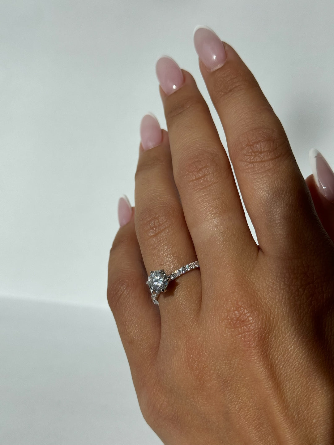 Six Prong Round Cut Lab Grown Diamond Engagement Ring With Pave Band