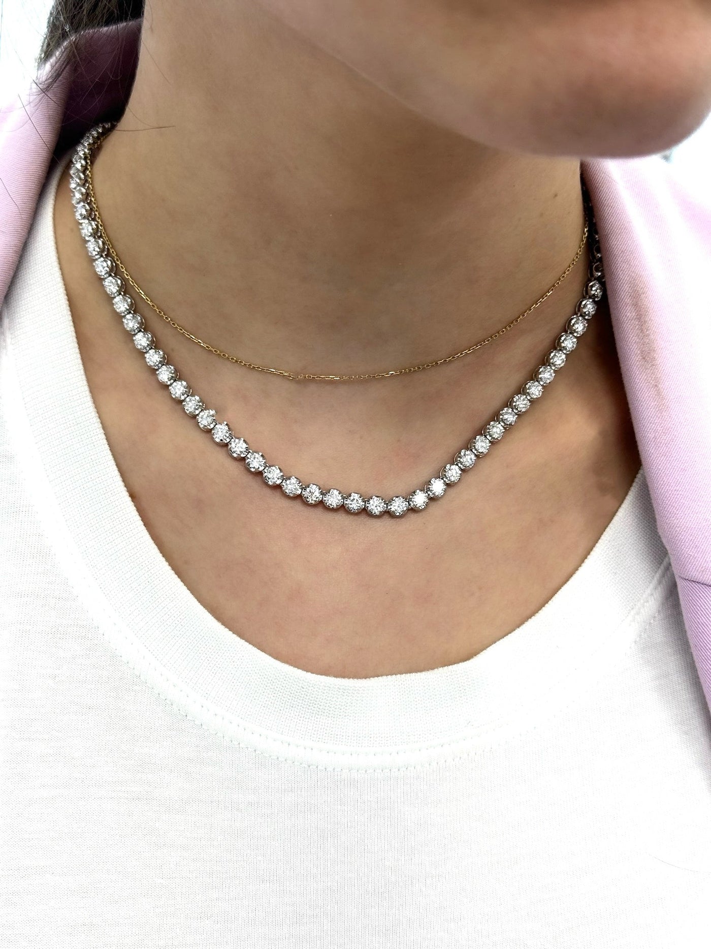 Illusion Set Round Shape Lab Grown Diamond Tennis Necklace