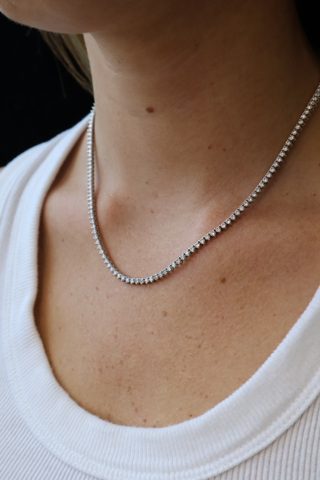 3 Prong Round Shape Lab Grown Diamond Tennis Necklace - Martini Style 14K Solid Gold