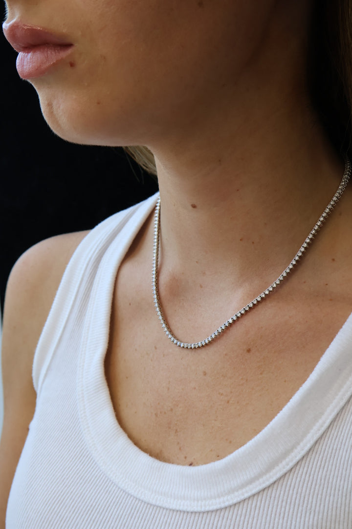 3 Prong Round Shape Lab Grown Diamond Tennis Necklace - Martini Style 18K Solid Gold