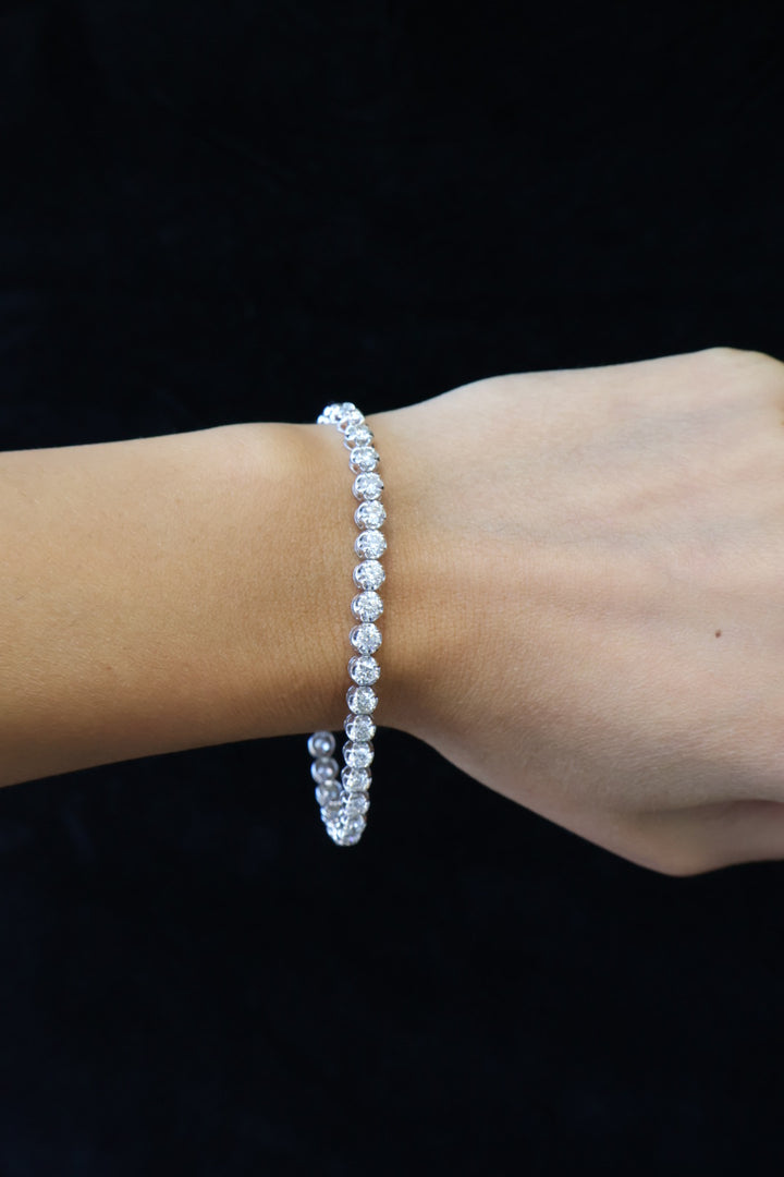 Buttercup Illusion Setting Round Cut Lab-Grown Diamond Tennis Bracelet 14K Solid Gold