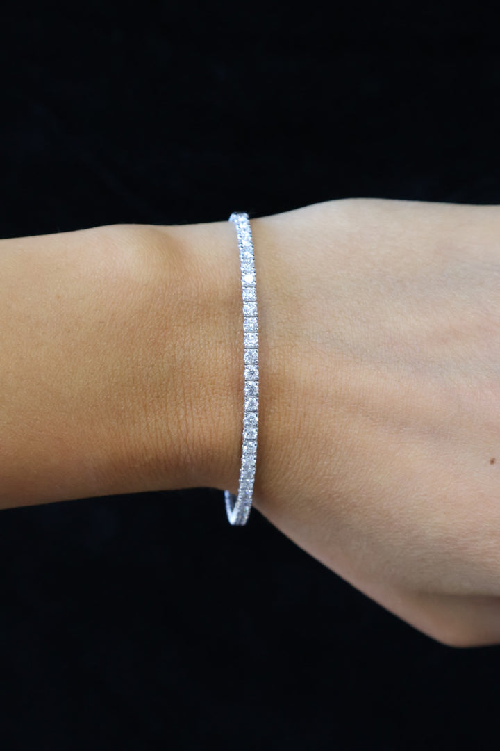 Round Cut Lab Grown Diamond Flexible Bangle Bracelet in 14K Solid Gold
