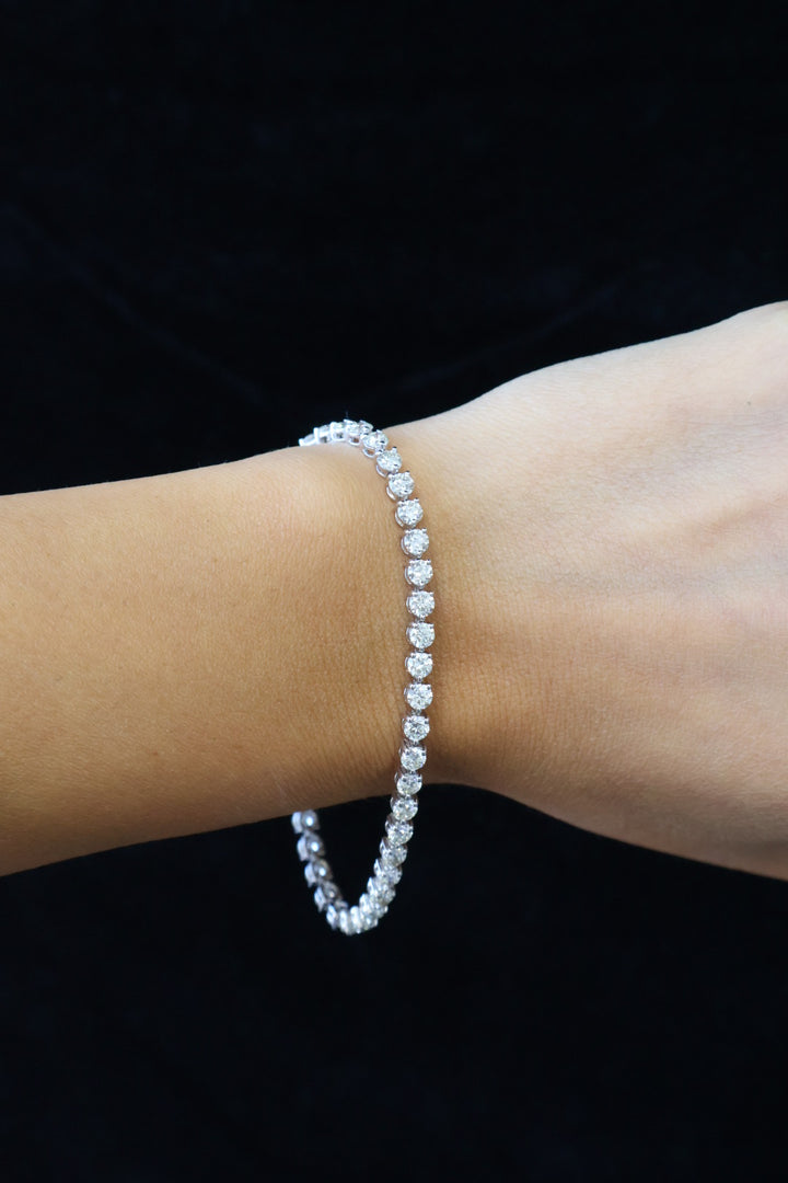 3 Prong Round Cut Lab Grown Diamond Tennis Bracelet 14K Solid Gold