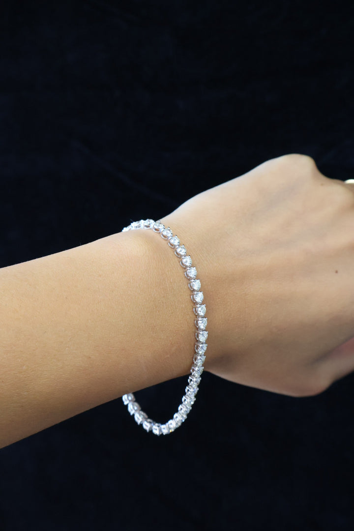 3 Prong Round Cut Lab Grown Diamond Tennis Bracelet 14K Solid Gold