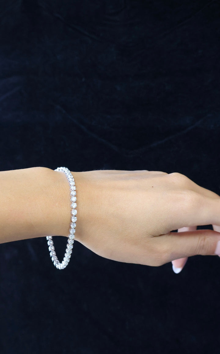 3 Prong Round Cut Lab Grown Diamond Tennis Bracelet 14K Solid Gold