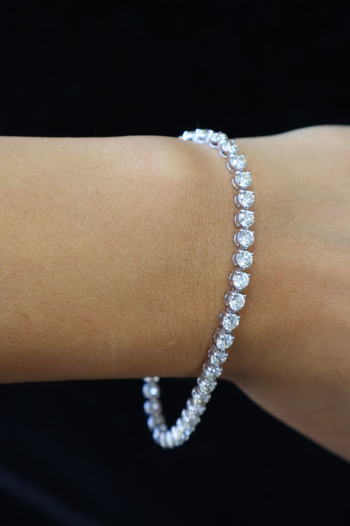 3 Prong Round Cut Lab Grown Diamond Tennis Bracelet 14K Solid Gold