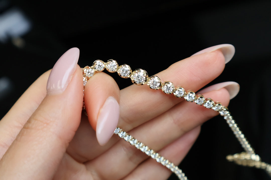 Buttercup Illusion Set Graduated Lab Grown Diamond Tennis Necklace 14K Solid Gold