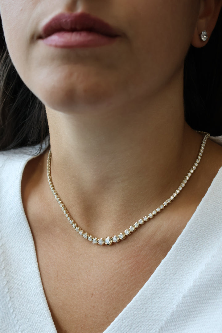 Buttercup Illusion Set Graduated Lab Grown Diamond Tennis Necklace 18K Solid Gold