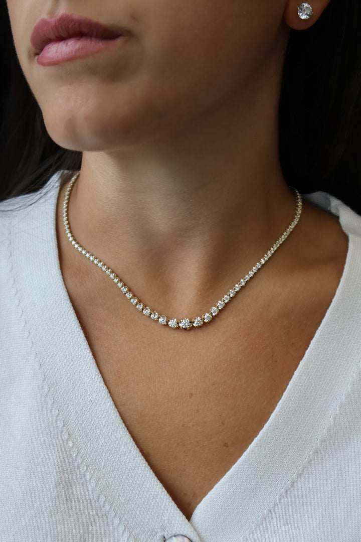 Buttercup Illusion Set Graduated Lab Grown Diamond Tennis Necklace 18K Solid Gold