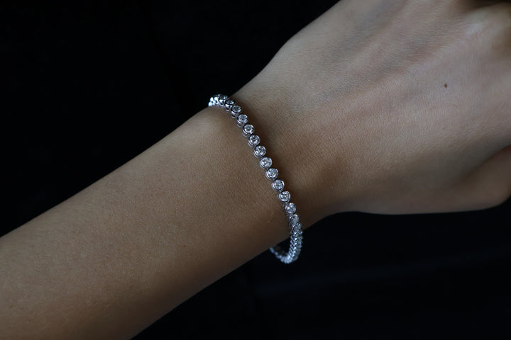 Bezel Set Round Shape Lab Grown Diamond Tennis Bracelet 14K Solid Gold