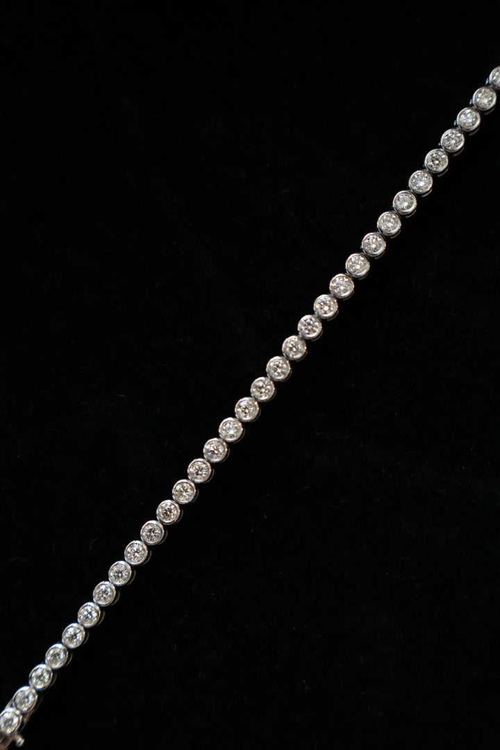 Bezel Set Round Shape Lab Grown Diamond Tennis Bracelet 14K Solid Gold