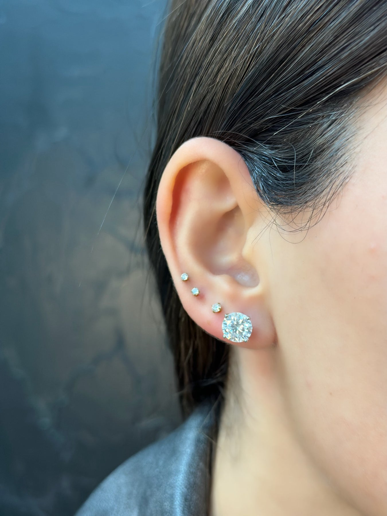 3CT Round Cut Lab-Grown Diamond Studs, 14K White Gold