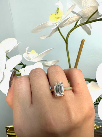 Yucaipa - Emerald Cut Solitaire Lab Grown Diamond Engagement Ring Cathedral Style