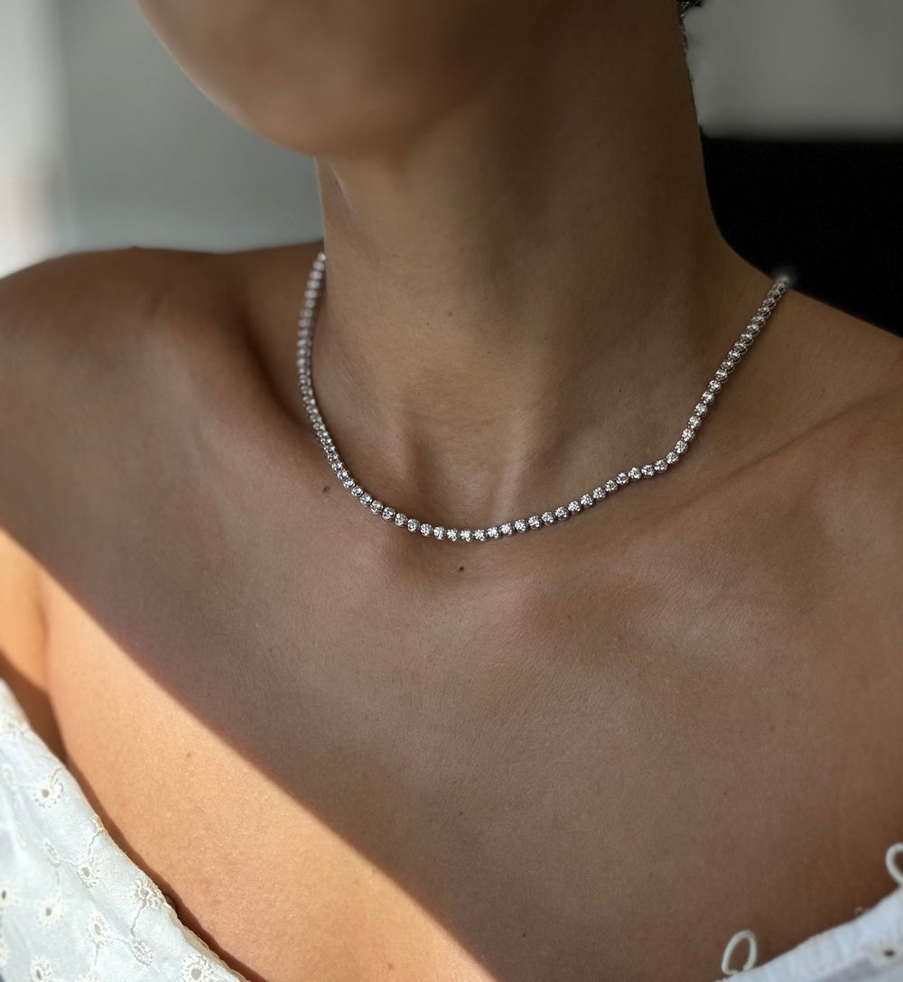 Illusion Set Round Shape Lab Diamond Tennis Necklace 14K Solid Gold