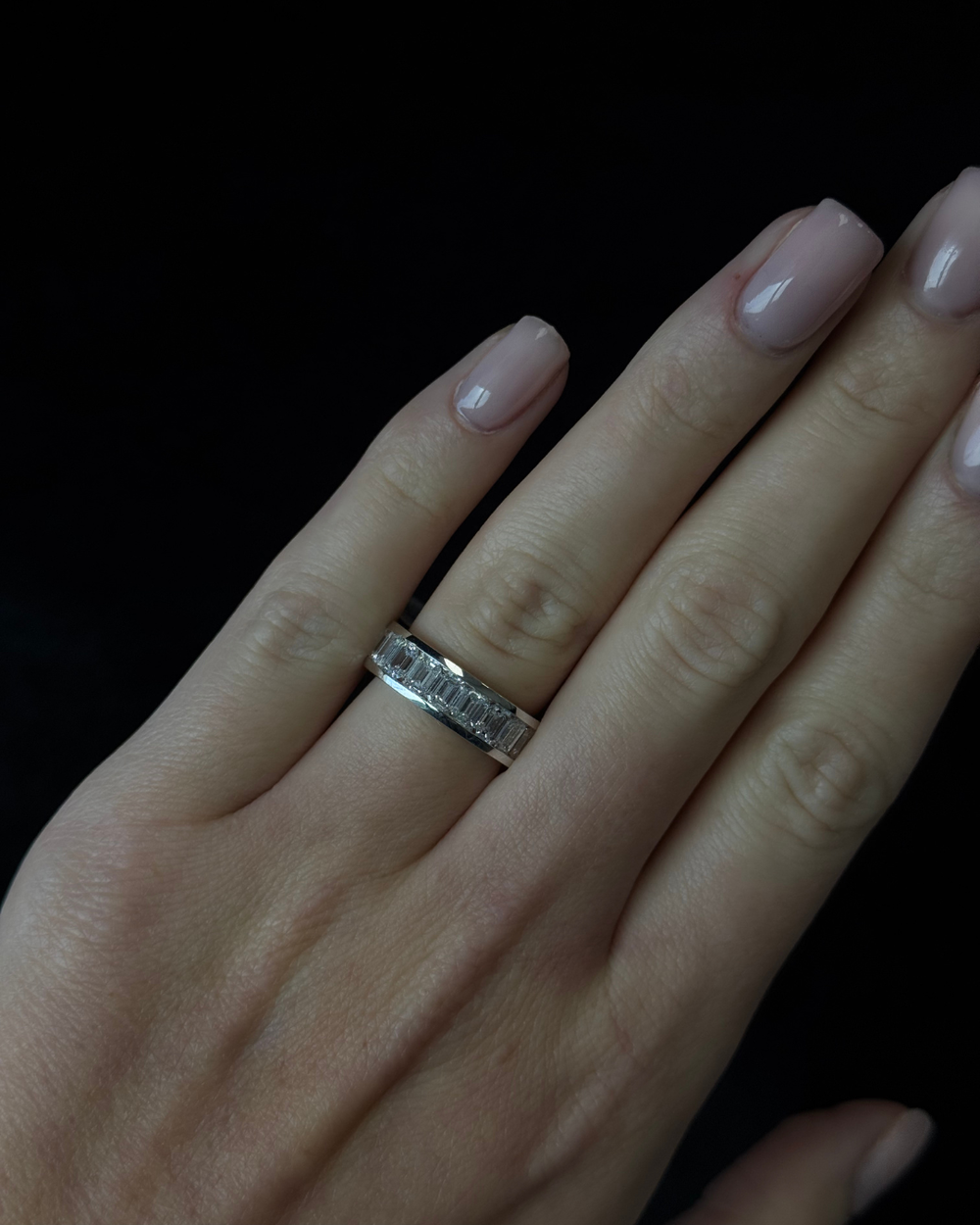 2CT Channel Set Emerald Cut Lab Grown Diamond Eternity Band