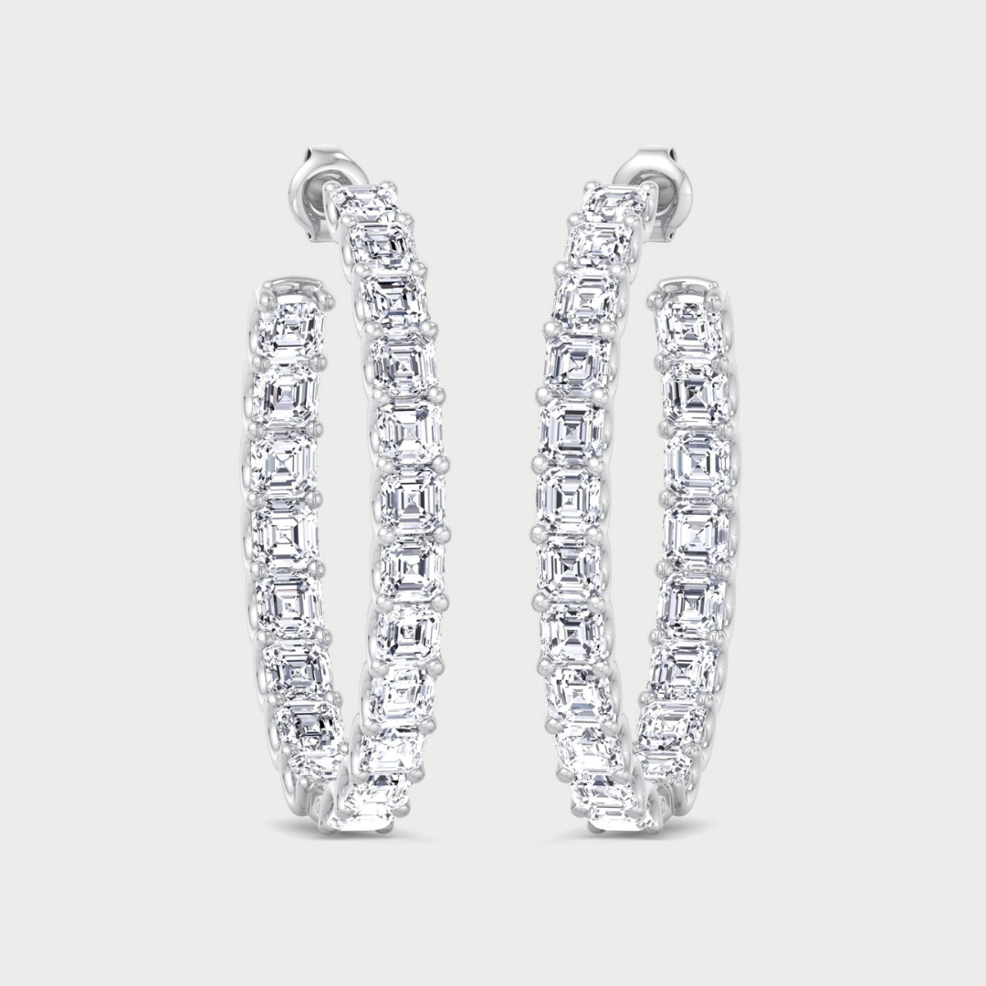 Inside Out Asscher Cut Lab Grown Diamond Hoop Earrings