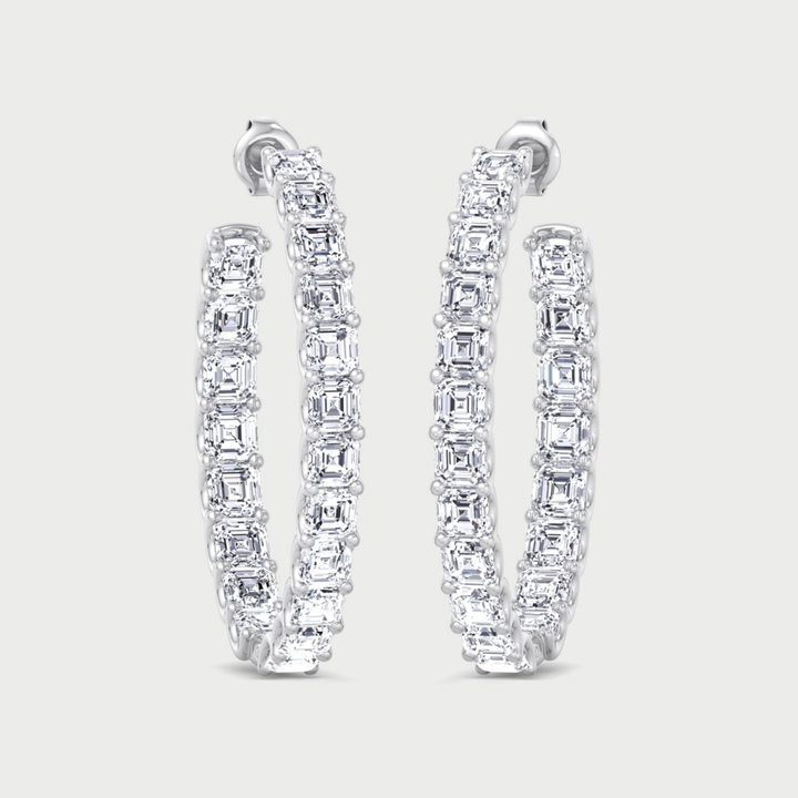Inside Out Asscher Cut Lab Grown Diamond Hoop Earrings