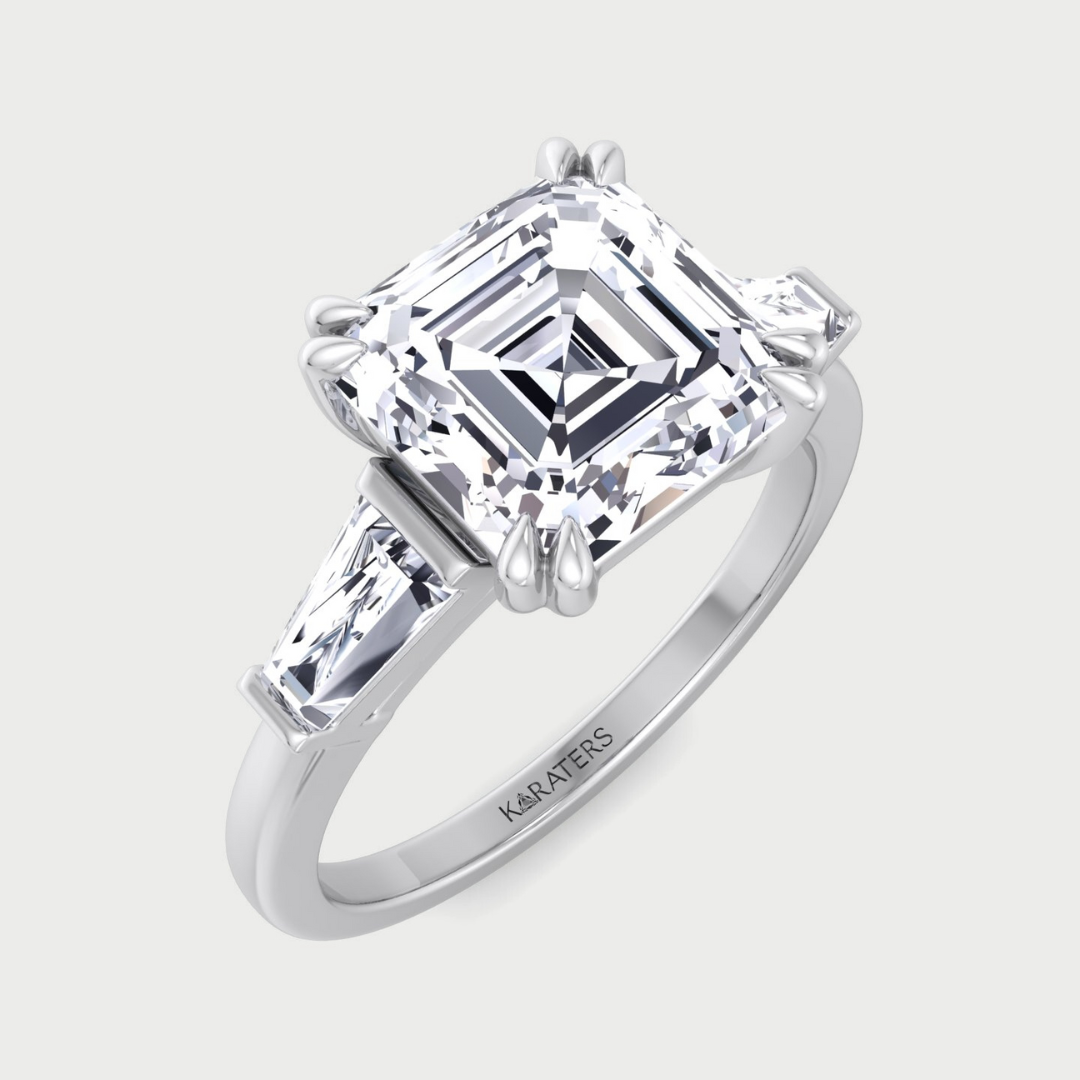Asscher Cut Ring with Baguette Accents
