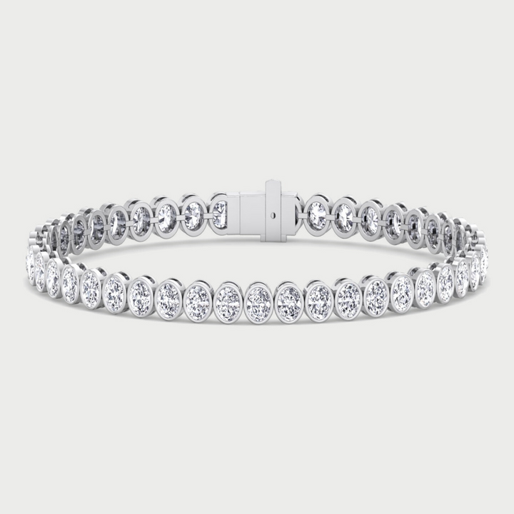Oval Shape Bezel Set Lab Grown Diamond Tennis Bracelet 18K Solid Gold 12CT 20CT