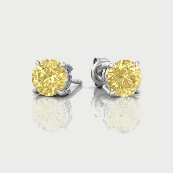 Fancy Yellow Round Shape Lab Grown Diamond Studs