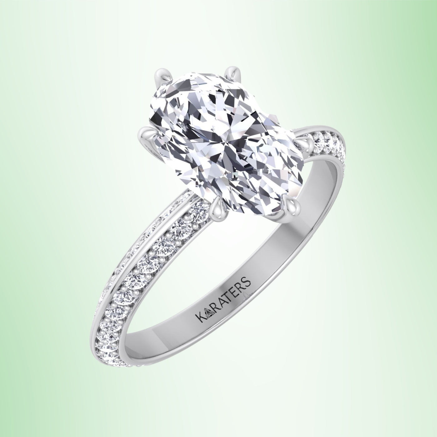 Spezia - Oval Shape Lab Grown Diamond Engagement Ring with Double Sided Pave Band