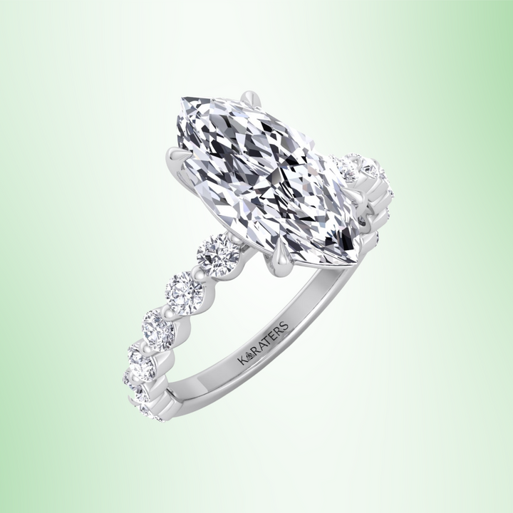 Veloma - Marquise Shape Lab Grown Diamond Engagement Ring with Round Single Prong Side Stones