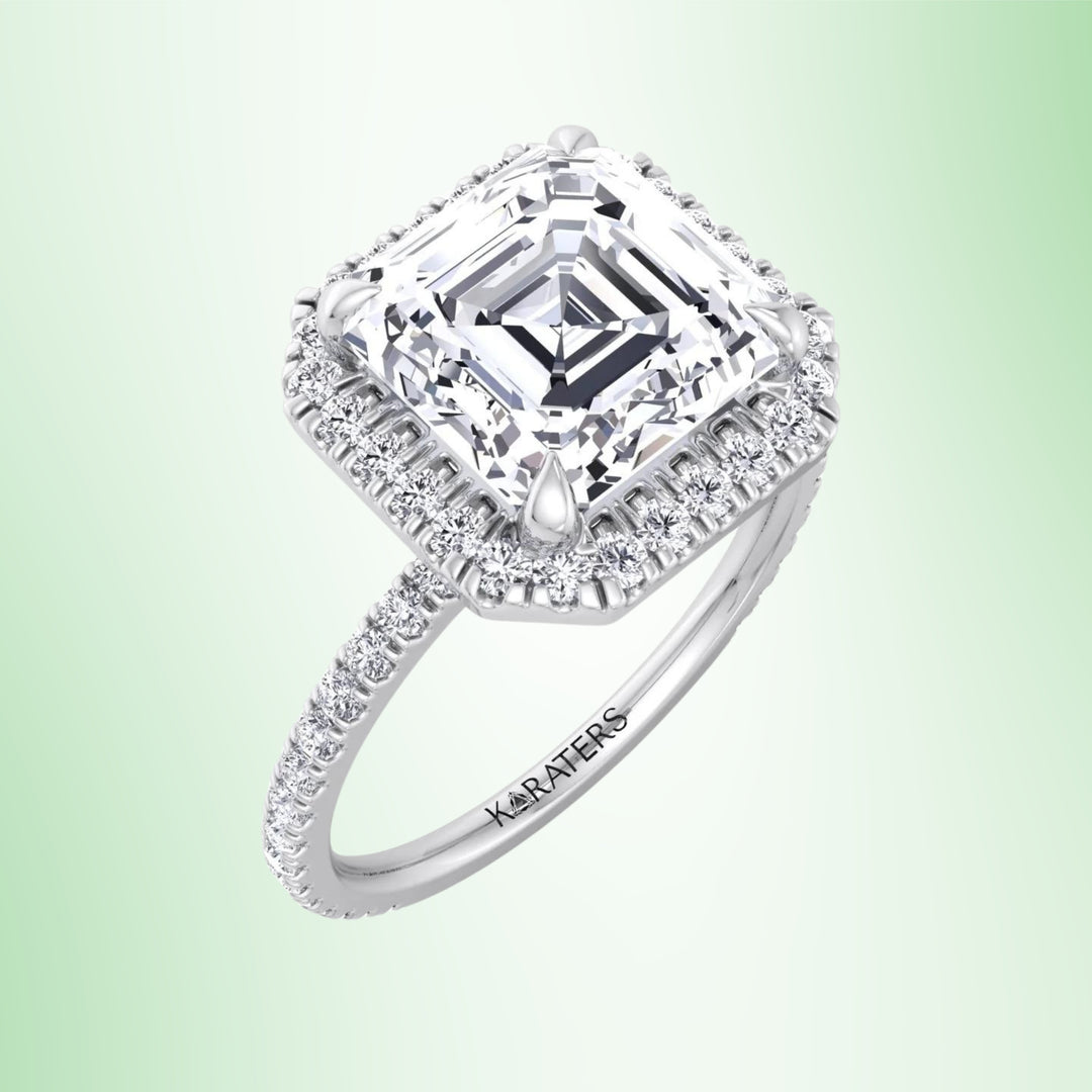 Kastanie - Asscher Cut Lab Diamond Engagement Ring Halo