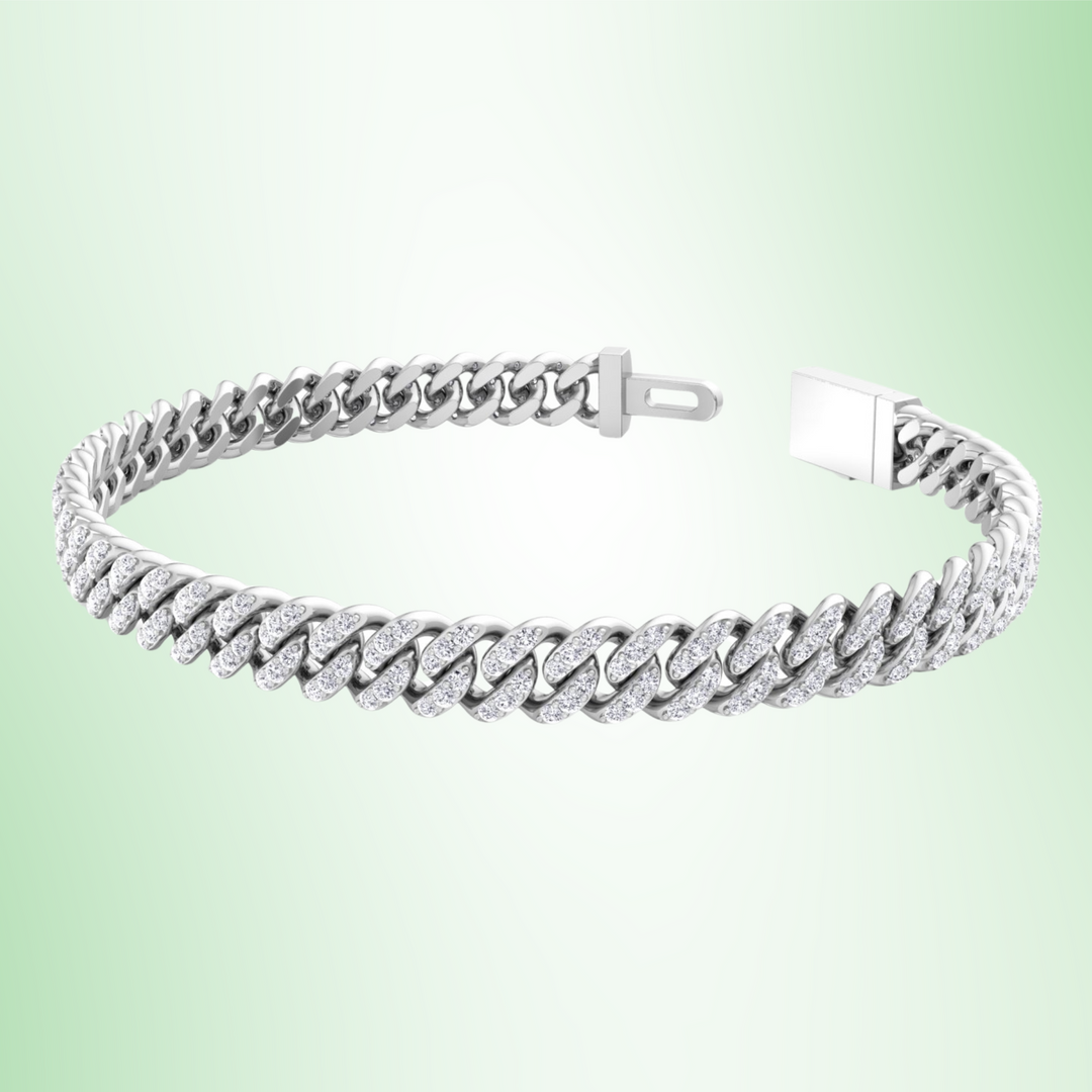 Lab Grown Diamond Cuban Link Bracelet 18K Solid Gold