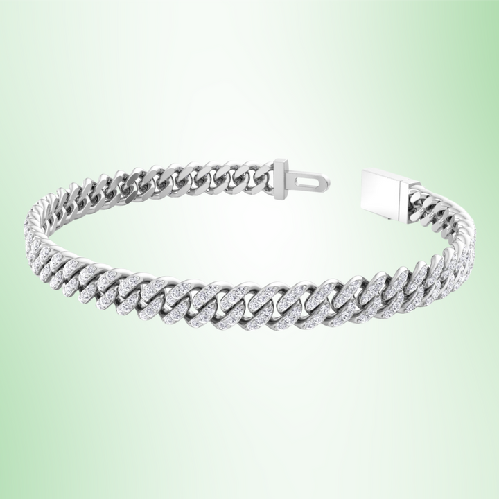 Lab Grown Diamond Cuban Link Bracelet 18K Solid Gold