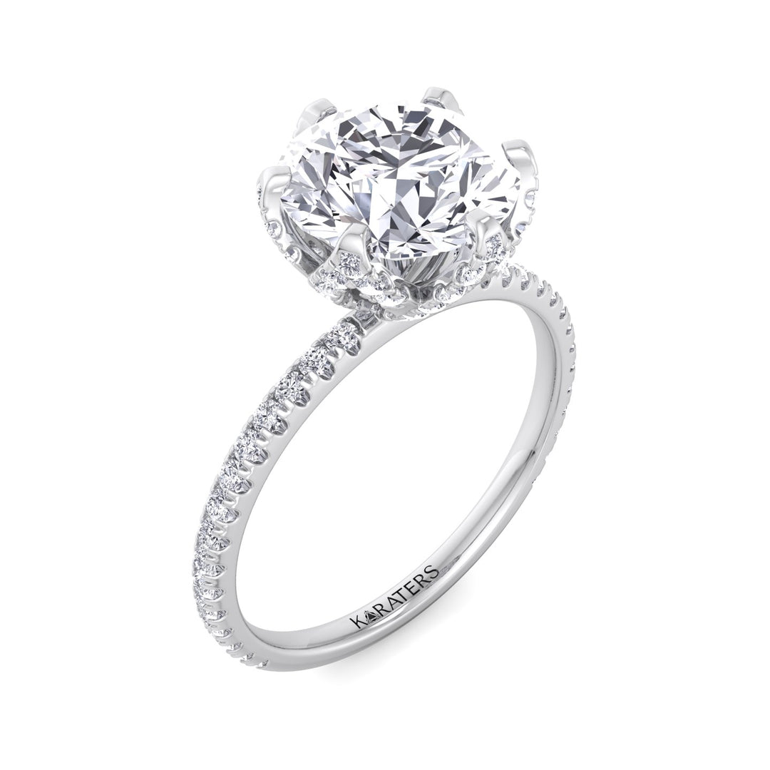 Leiden-Hidden Halo Lab Diamond Engagement Ring, White Gold, Top Down