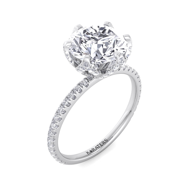 Leiden-Hidden Halo Lab Diamond Engagement Ring, White Gold, Top Down
