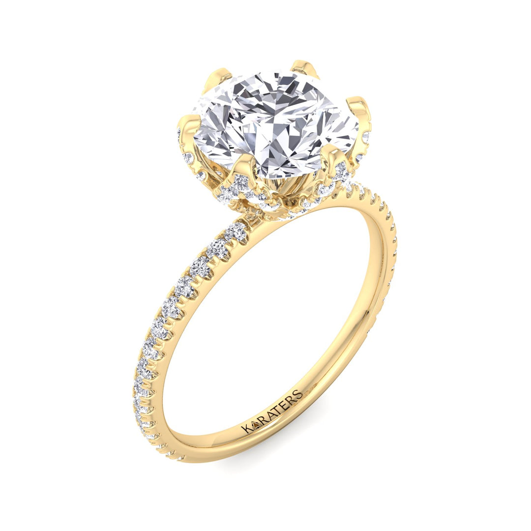 Leiden-Round Halo Lab Grown Diamond Yellow Gold Engagement Ring
