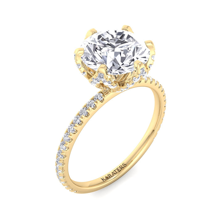 Leiden-Round Halo Lab Grown Diamond Yellow Gold Engagement Ring