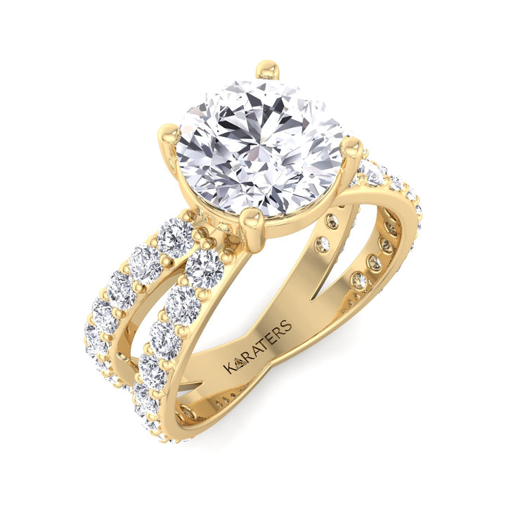 Lelystad - Lab Diamond Engagement Ring, Split Bands, Yellow Gold, Top-Down