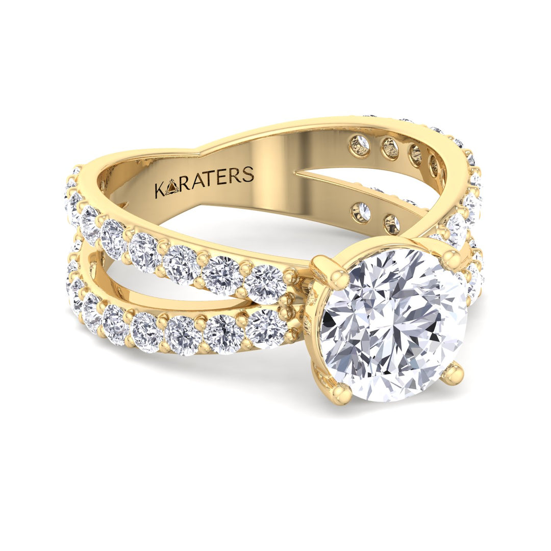 Lelystad - Round Lab Diamond Engagement Ring, Split Bands, Yellow Gold, Front