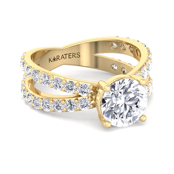 Lelystad - Round Lab Diamond Engagement Ring, Split Bands, Yellow Gold, Front
