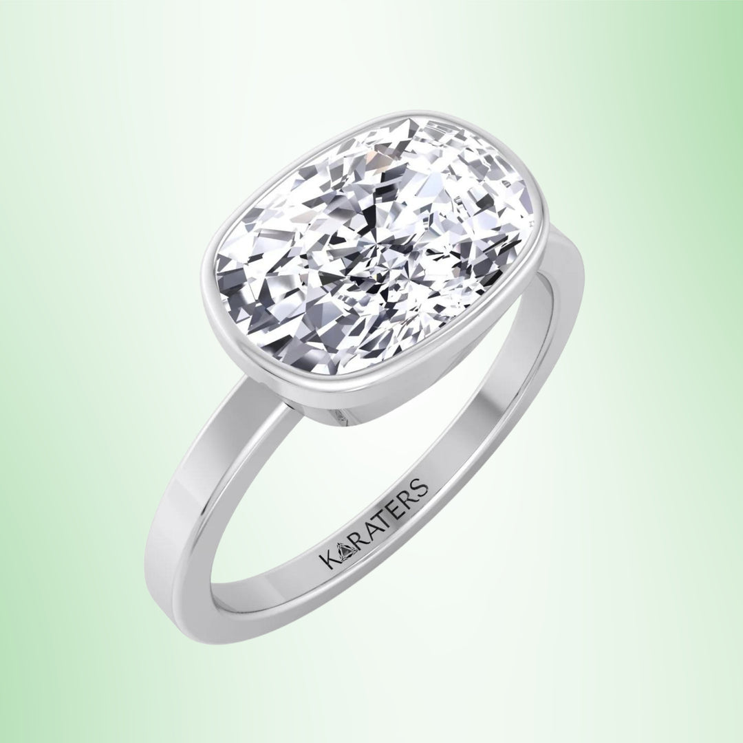 Lily - Elongated Cushion Cut East West Lab Grown Diamond Bezel Engagement Ring