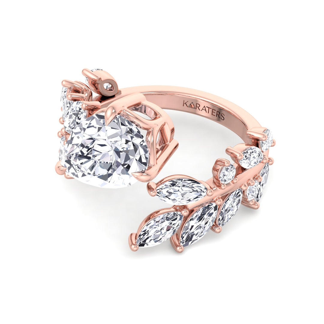 Linda-Pear Sweeping Ivy Lab Rose Gold Diamond Engagement Ring, Front