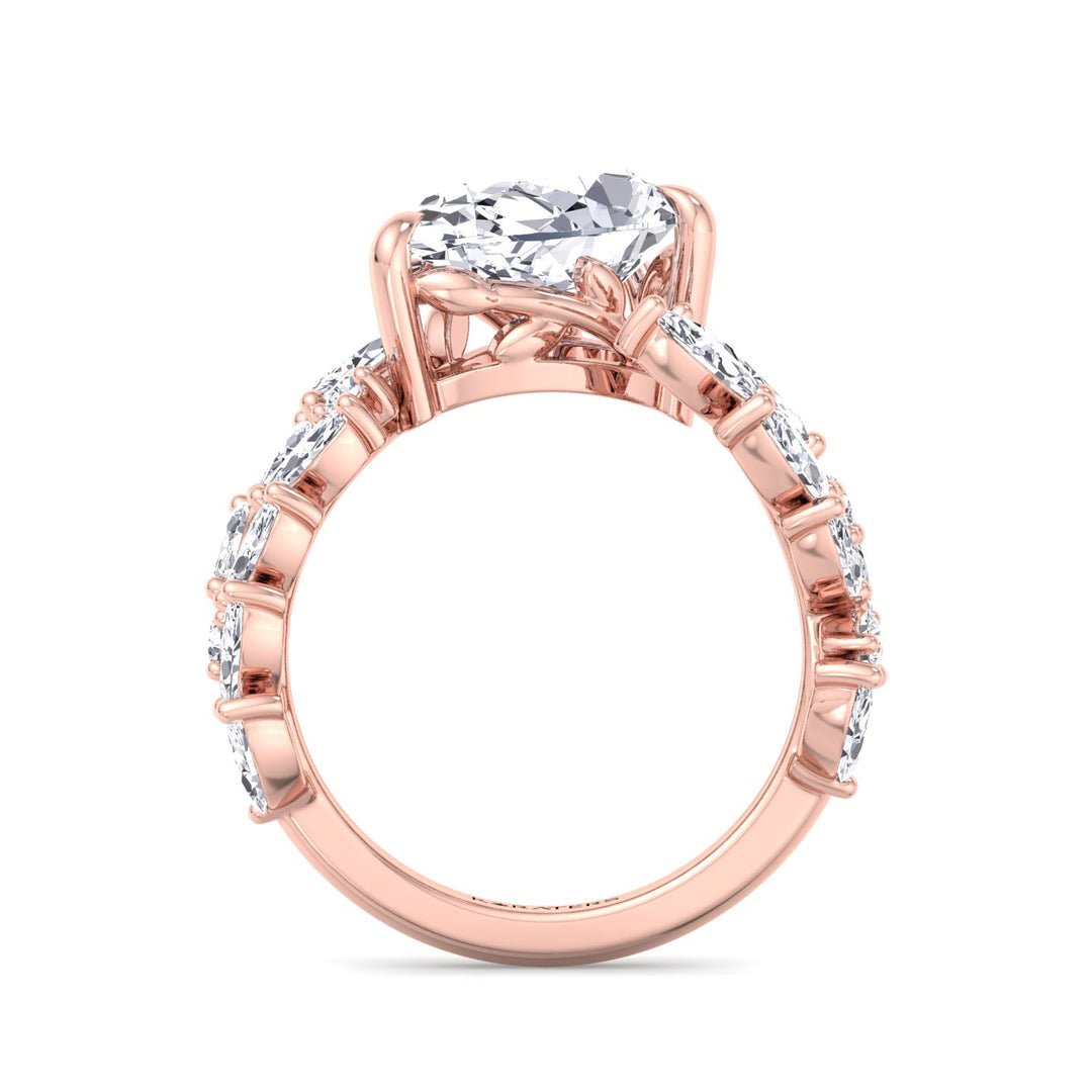 Linda-Pear Sweeping Ivy Lab Rose Gold Diamond Engagement Ring, Profile